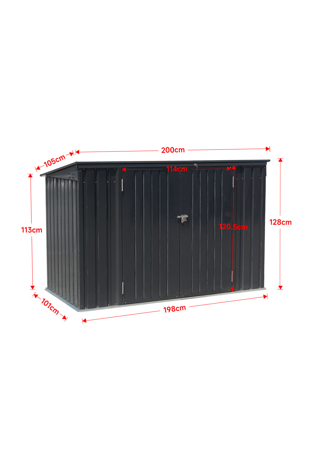 200CM Wide Outdoor Metal Garbage Storage Shed with Hinged Lid
