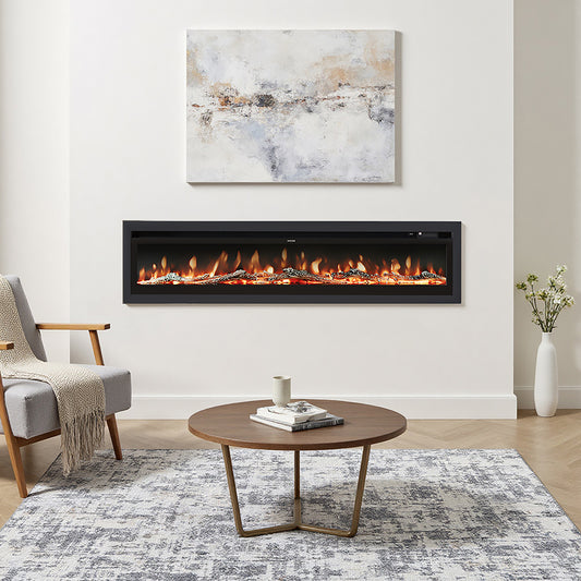 70/80 Inch Electric Fireplace with Remote 9 Flame Colours Freestanding Fireplaces