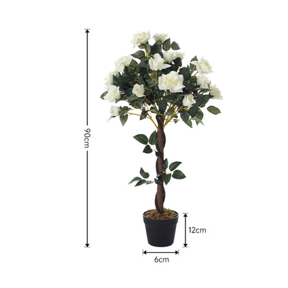 90CM Height Artificial Plants White Rose Tree with Pot