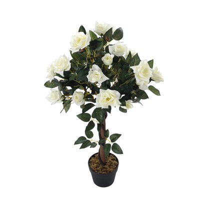 90CM Height Artificial Plants White Rose Tree with Pot