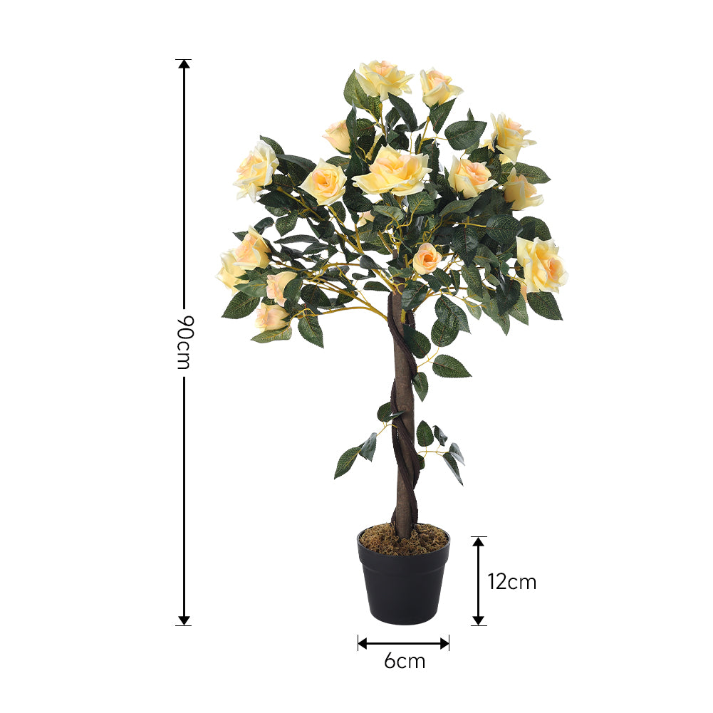 90CM Height Artificial Plants Yellow Rose Tree with Pot