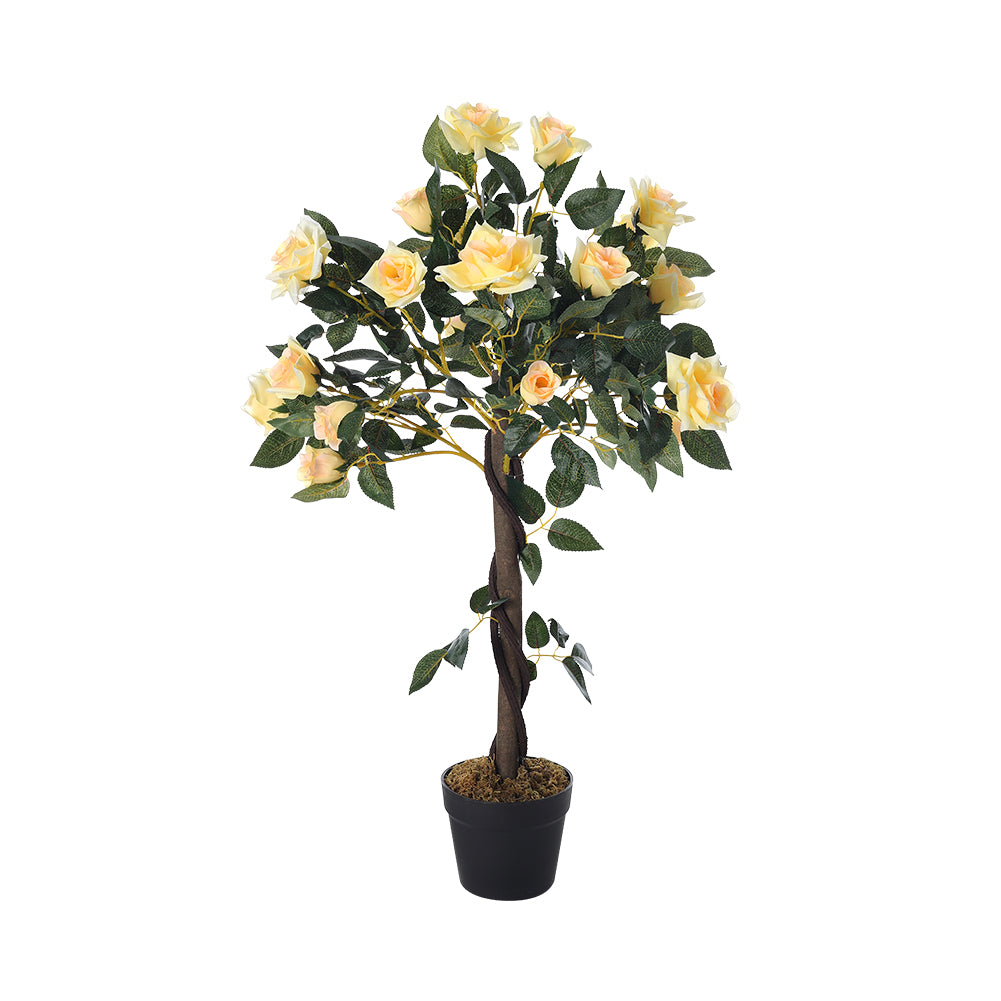 90cm H Yellow Artificial Rose Flower Tree in Pot for Decoration
