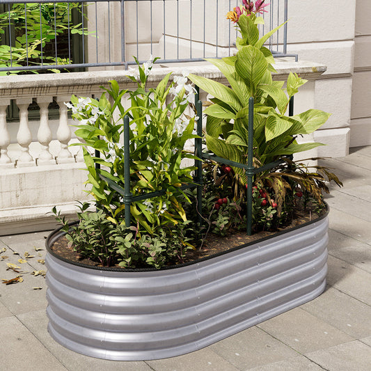 42CM Height Silver Galvanized Steel Oval Raised Garden Bed