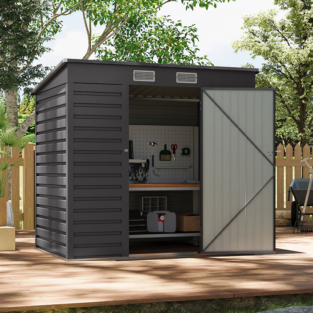 Charcoal Black/Grey Wide Metal Garden Storage Shed with Lockable Door