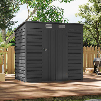 Charcoal Black/Grey Wide Metal Garden Storage Shed with Lockable Door