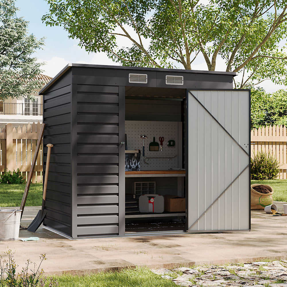 Charcoal Black/Grey Wide Metal Garden Storage Shed with Lockable Door