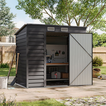 Charcoal Black/Grey Wide Metal Garden Storage Shed with Lockable Door
