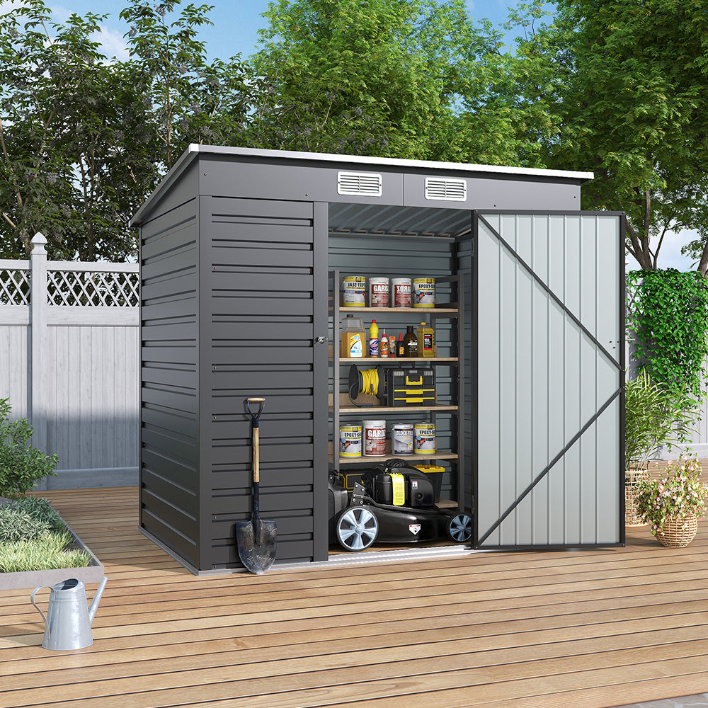 Charcoal Black/Grey Wide Metal Garden Storage Shed with Lockable Door