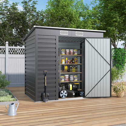 Charcoal Black/Grey Wide Metal Garden Storage Shed with Lockable Door