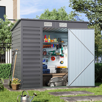 Charcoal Black/Grey Wide Metal Garden Storage Shed with Lockable Door