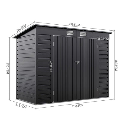 239CM Wide Metal Garden Storage Shed with Lockable Doors