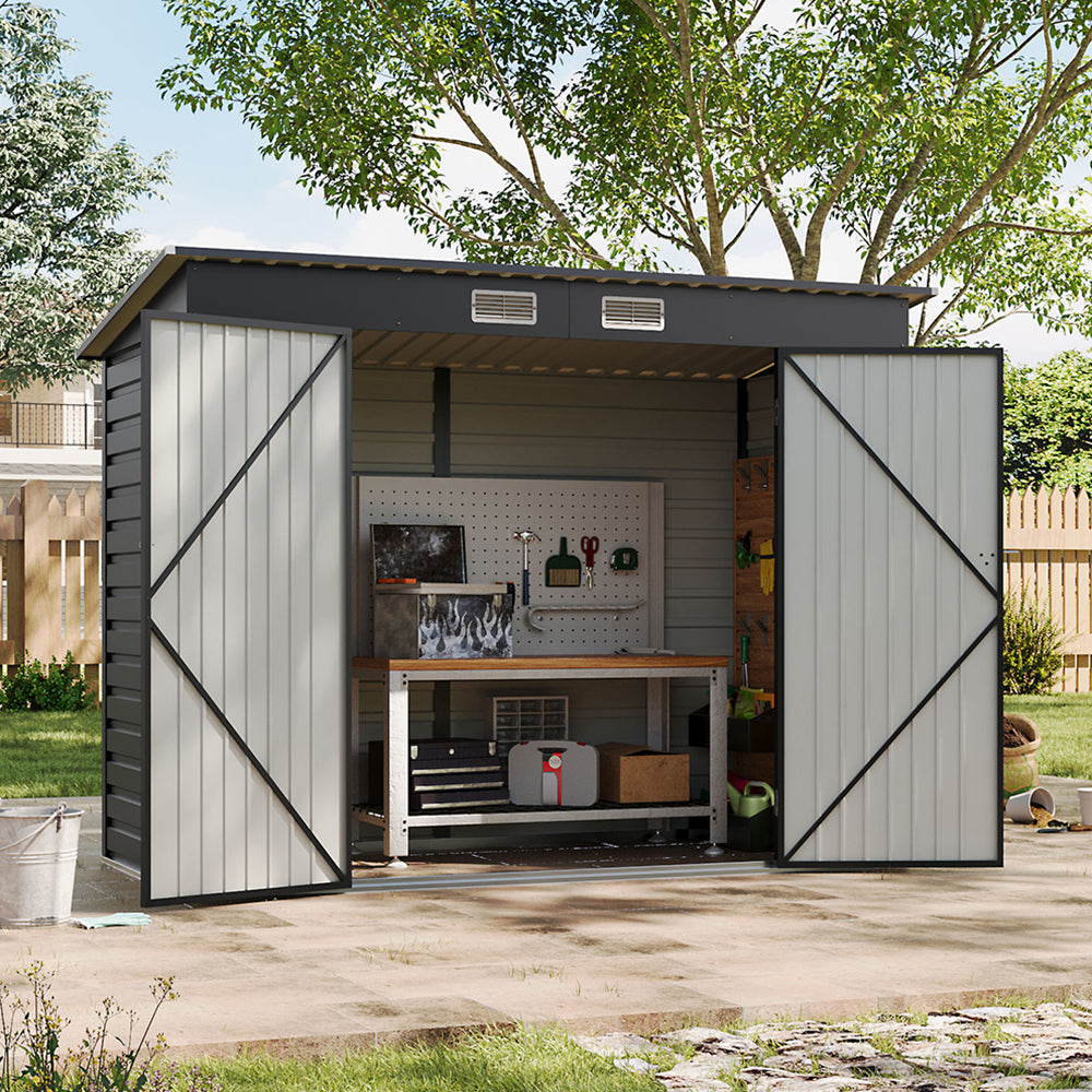 239CM Wide Metal Garden Storage Shed with Lockable Doors