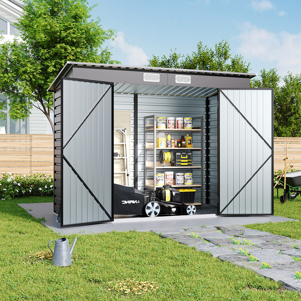 Outdoor Galvanized Steel Storage Shed Dual Doors