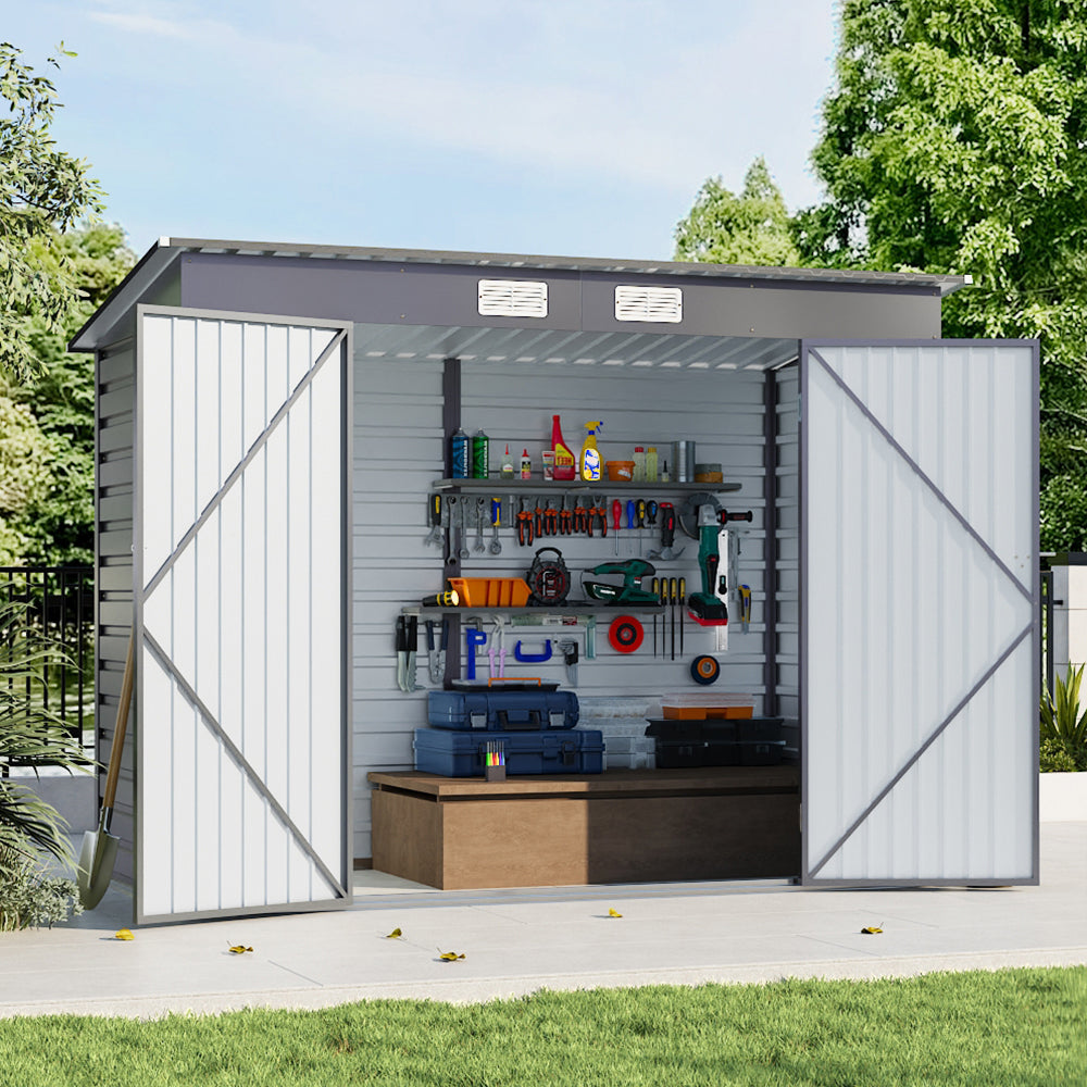 Outdoor Galvanized Steel Storage Shed with Dual Doors