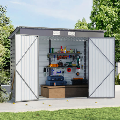 Outdoor Galvanized Steel Storage Shed with Dual Doors