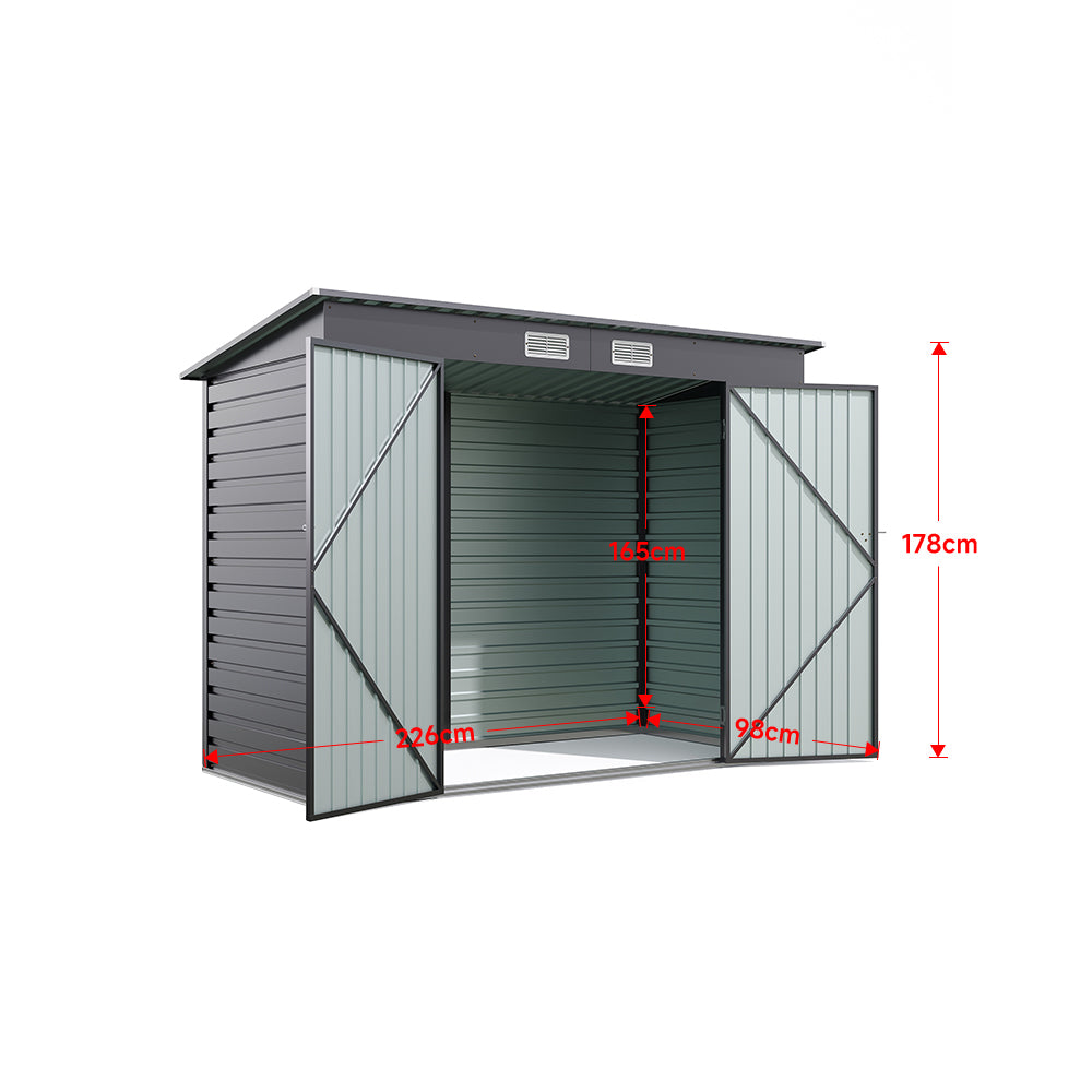 Outdoor Galvanized Steel Storage Shed with Dual Doors