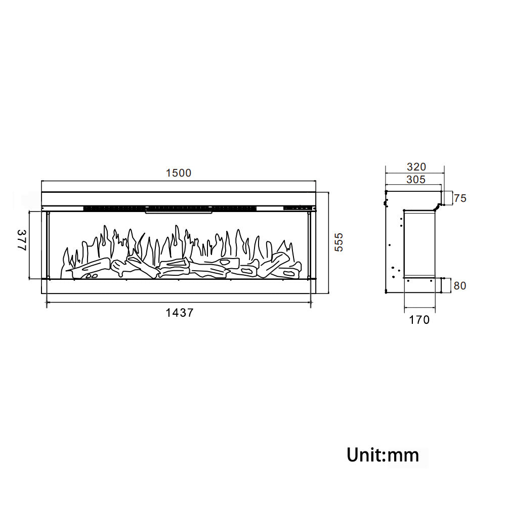 60inch 3-Sided Smart Electric Fireplace