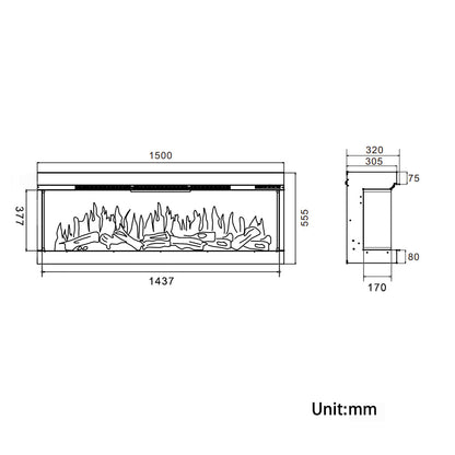 60inch 3-Sided Smart Electric Fireplace