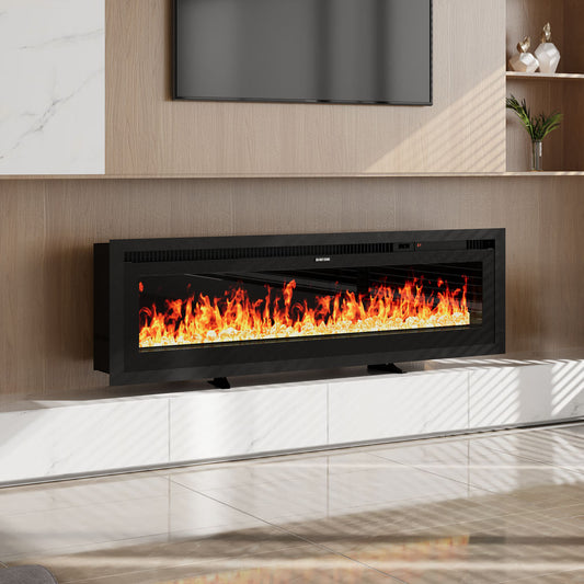 50 Inch Electrical Fireplace with 12 Vibrant Flame Colours, Adjustable Heating Modes