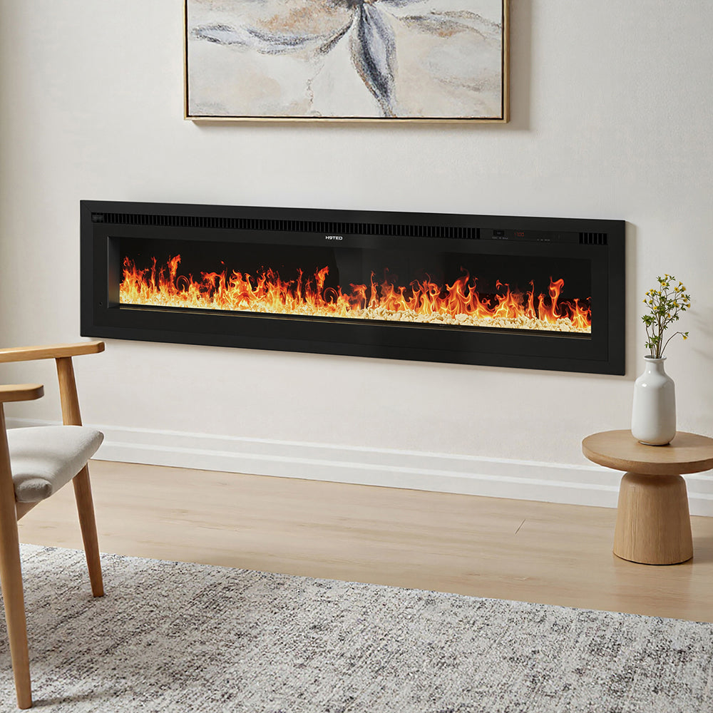 60 Inch Electrical Fireplace with 12 Vibrant Flame Colours, Adjustable Heating Mode