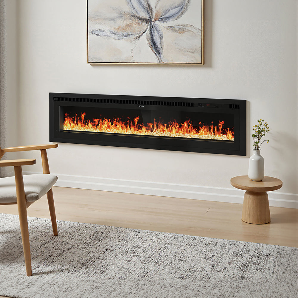 60 Inch Electrical Fireplace with 12 Vibrant Flame Colours, Adjustable Heating Mode