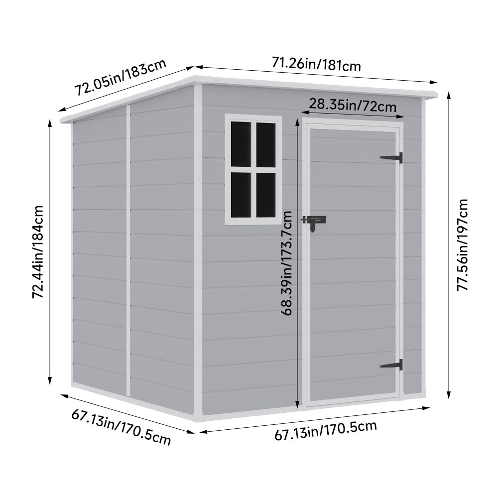 6 x 6FT Durable PP Storage Shed with Pent Roof