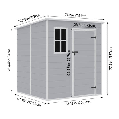 6 x 6FT Durable PP Storage Shed with Pent Roof