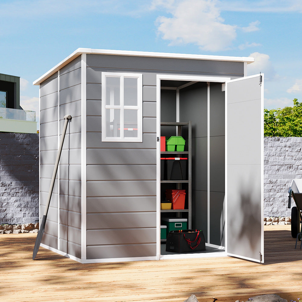 6 x 6FT Durable PP Storage Shed with Pent Roof