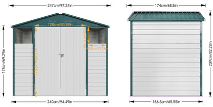 8x5.7FT Metal Apex Roof Garden Storage Shed