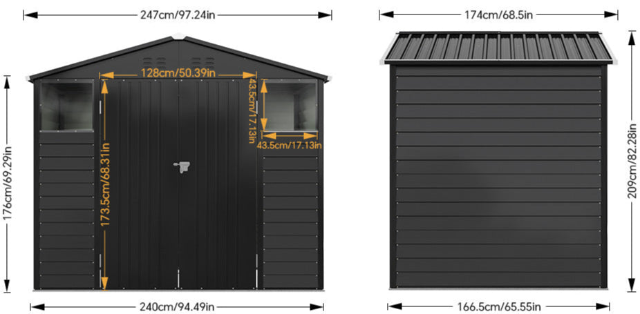 8x5.7FT Metal Apex Roof Garden Storage Shed