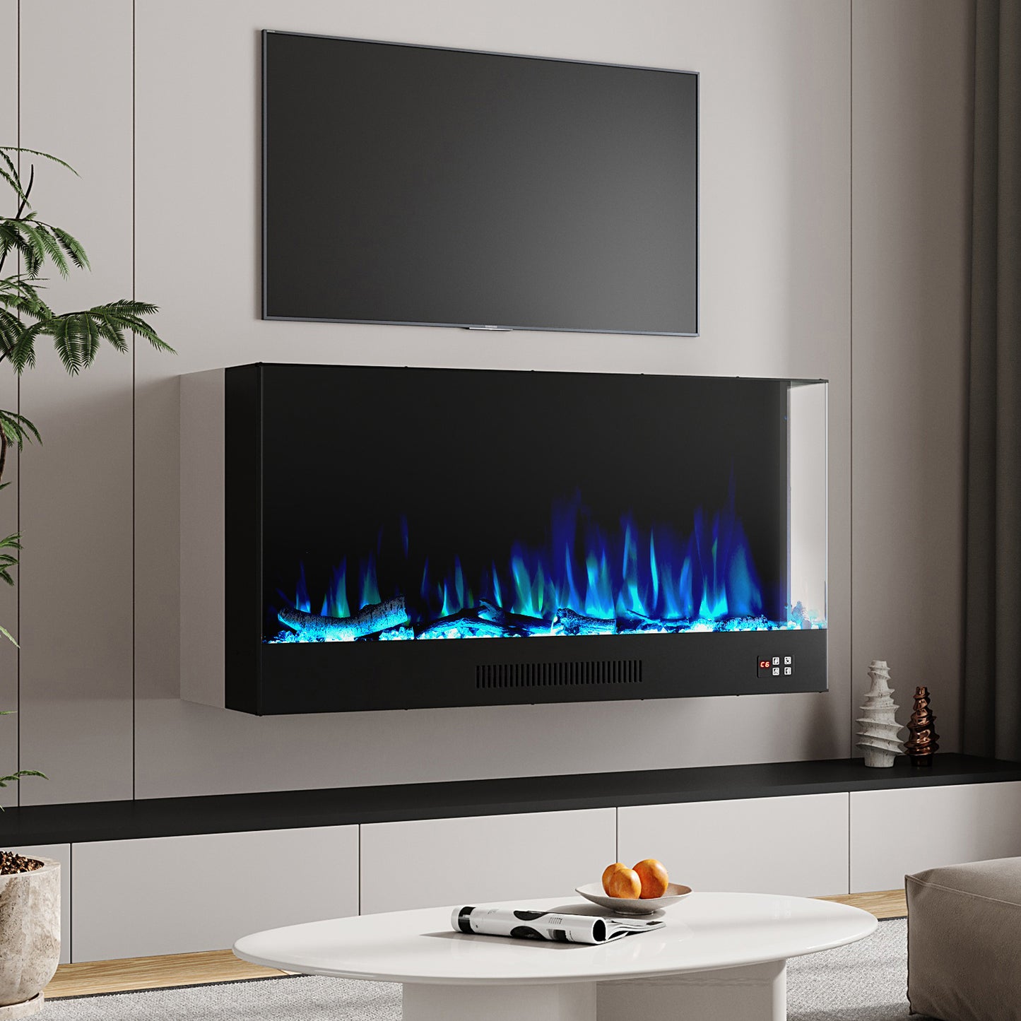 Modern Recessed Electric Fireplace with Remote