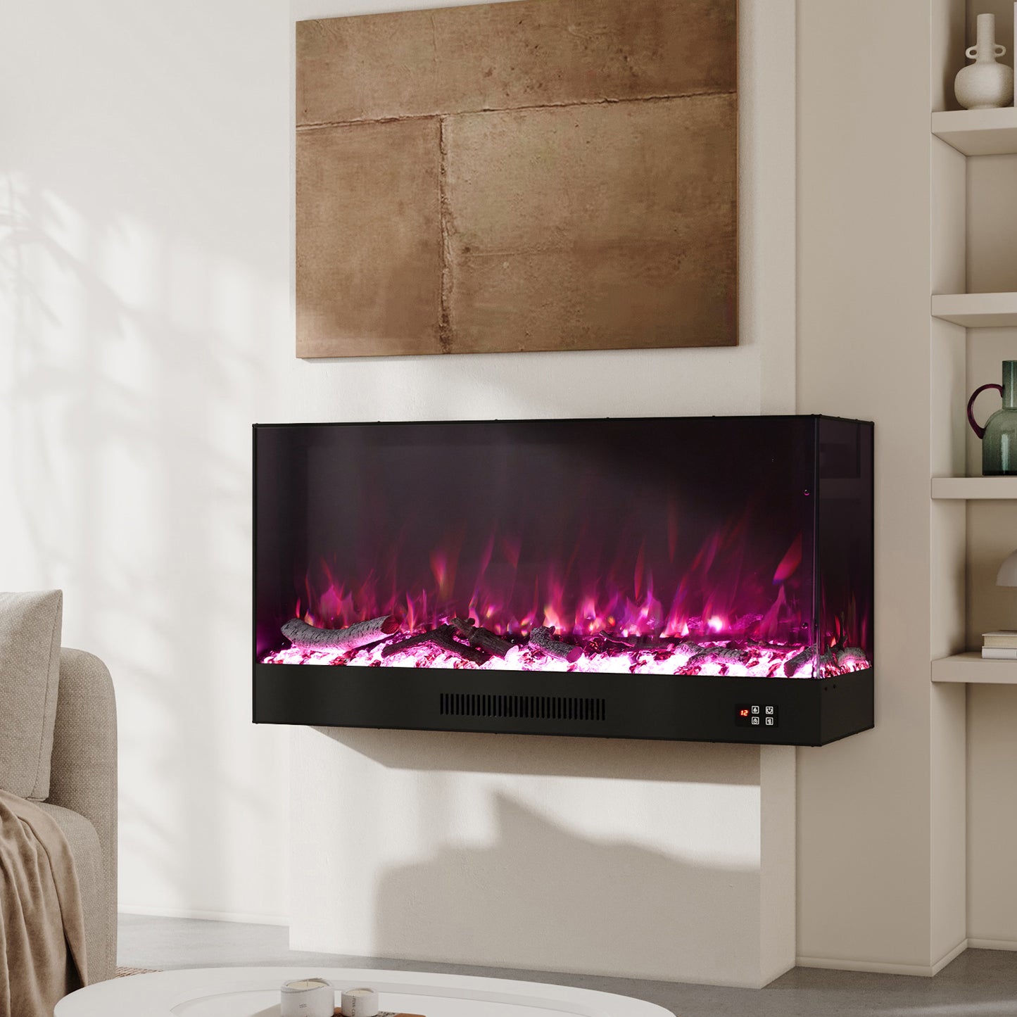 Modern Recessed Electric Fireplace with Remote