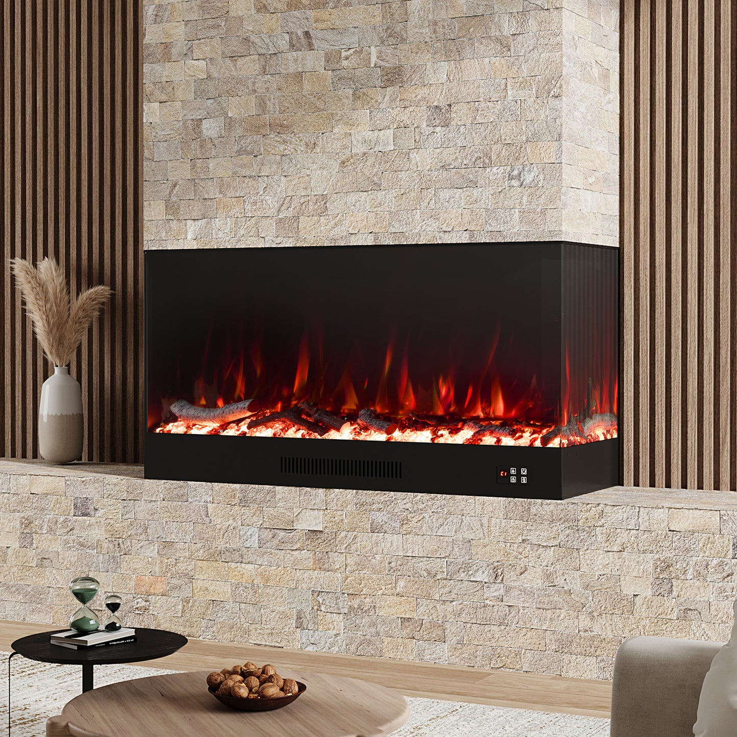 Modern Recessed Electric Fireplace with Remote