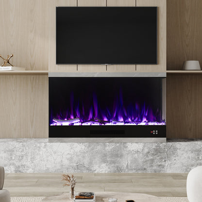 Modern Recessed Electric Fireplace with Remote