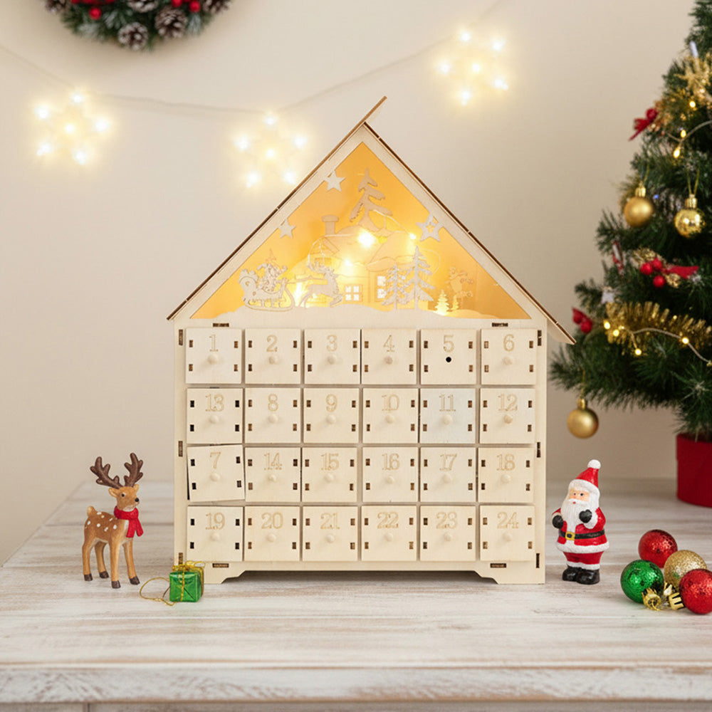 Wooden Christmas Advent Calendar with LED Light