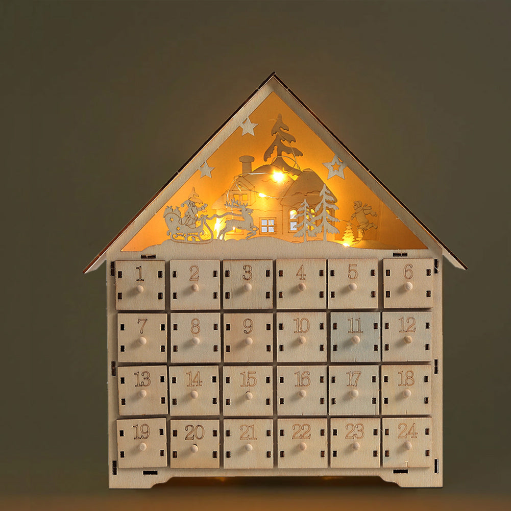 Wooden Christmas Advent Calendar with LED Light