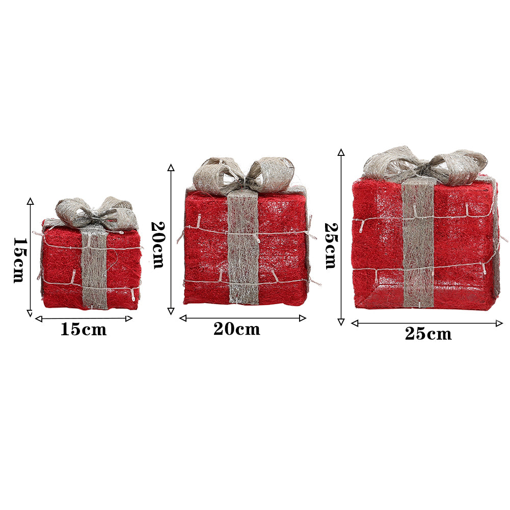 Set of 3 Light-Up Square Christmas Gift Boxes Glitter Presents Decoration