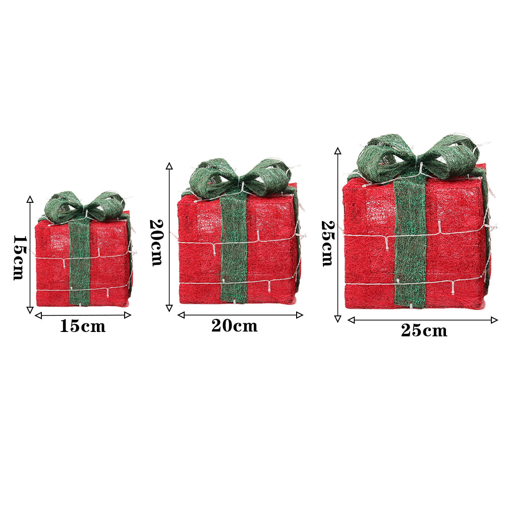 Set of 3 Light-Up Square Christmas Gift Boxes Glitter Presents Decoration