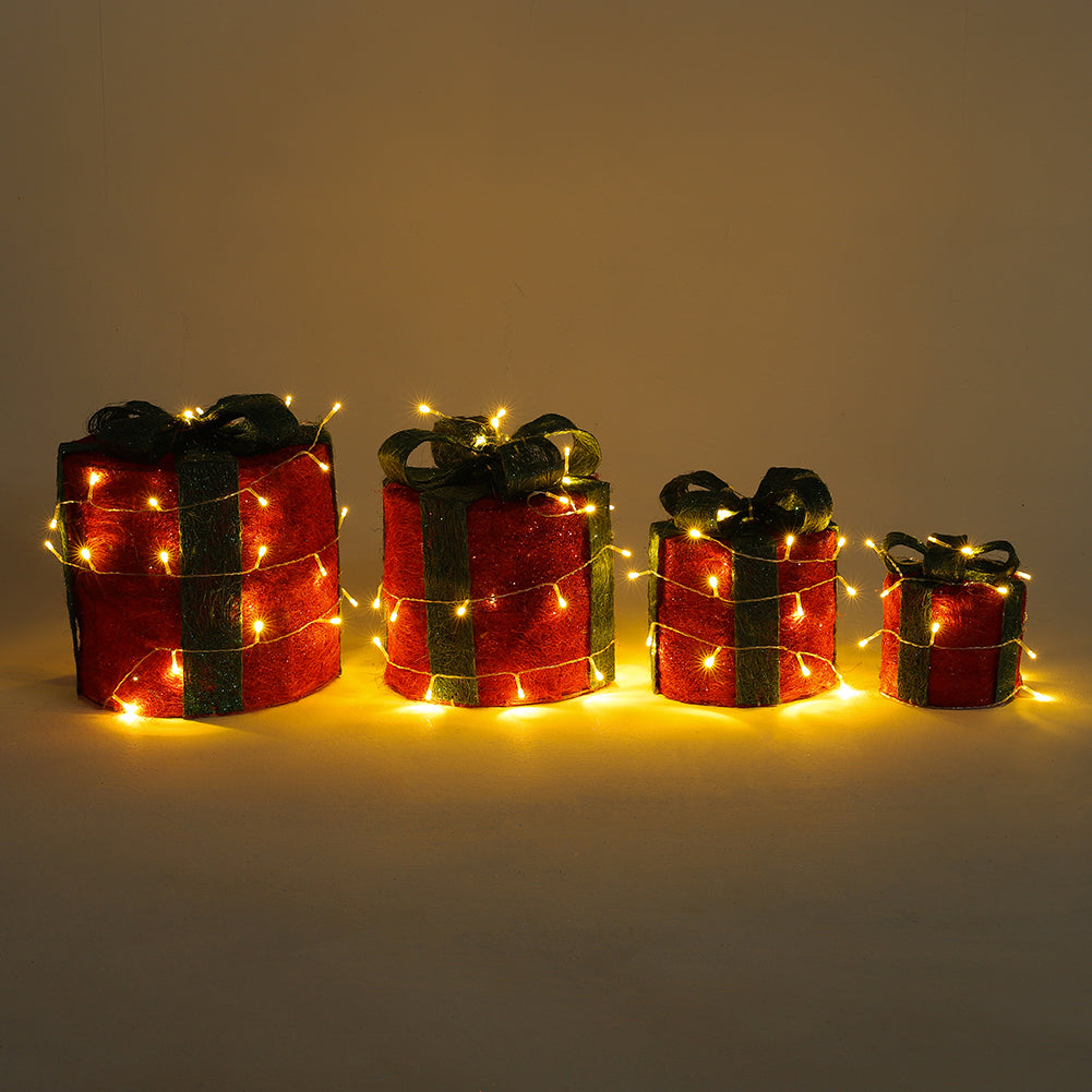 4Pcs Christmas Gift Box Decorations with LED String Lights