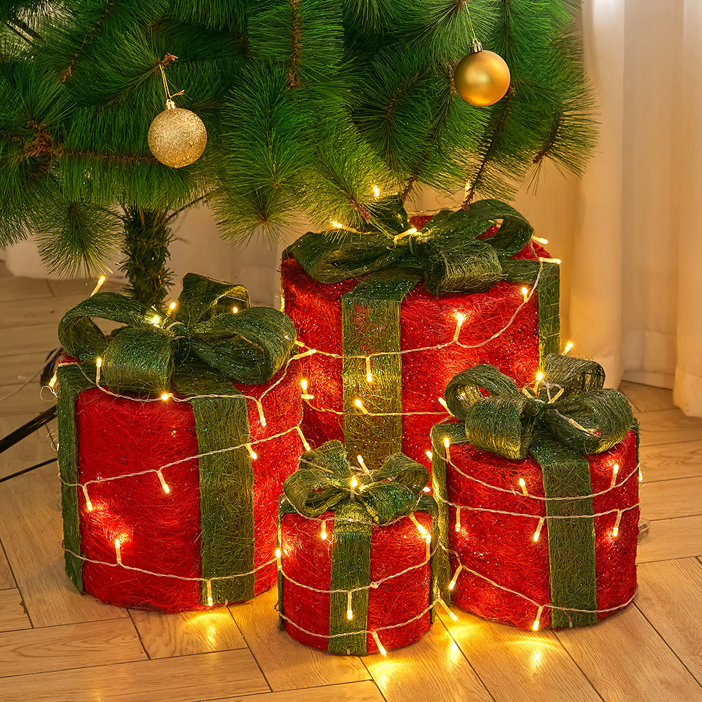 4Pcs Christmas Gift Box Decorations with LED String Lights