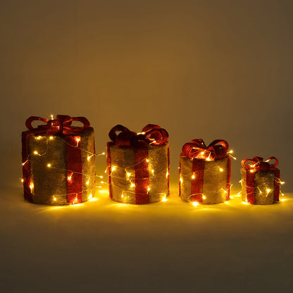 4Pcs Christmas Gift Box Decorations with LED String Lights