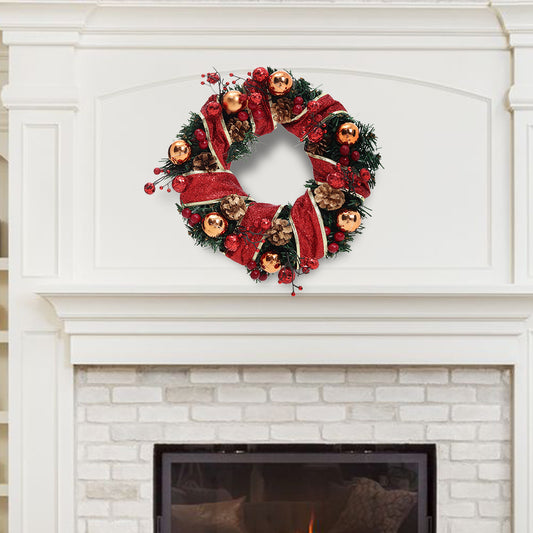 Red Ribbon Lighted Wreath Hanging Xmas Decor