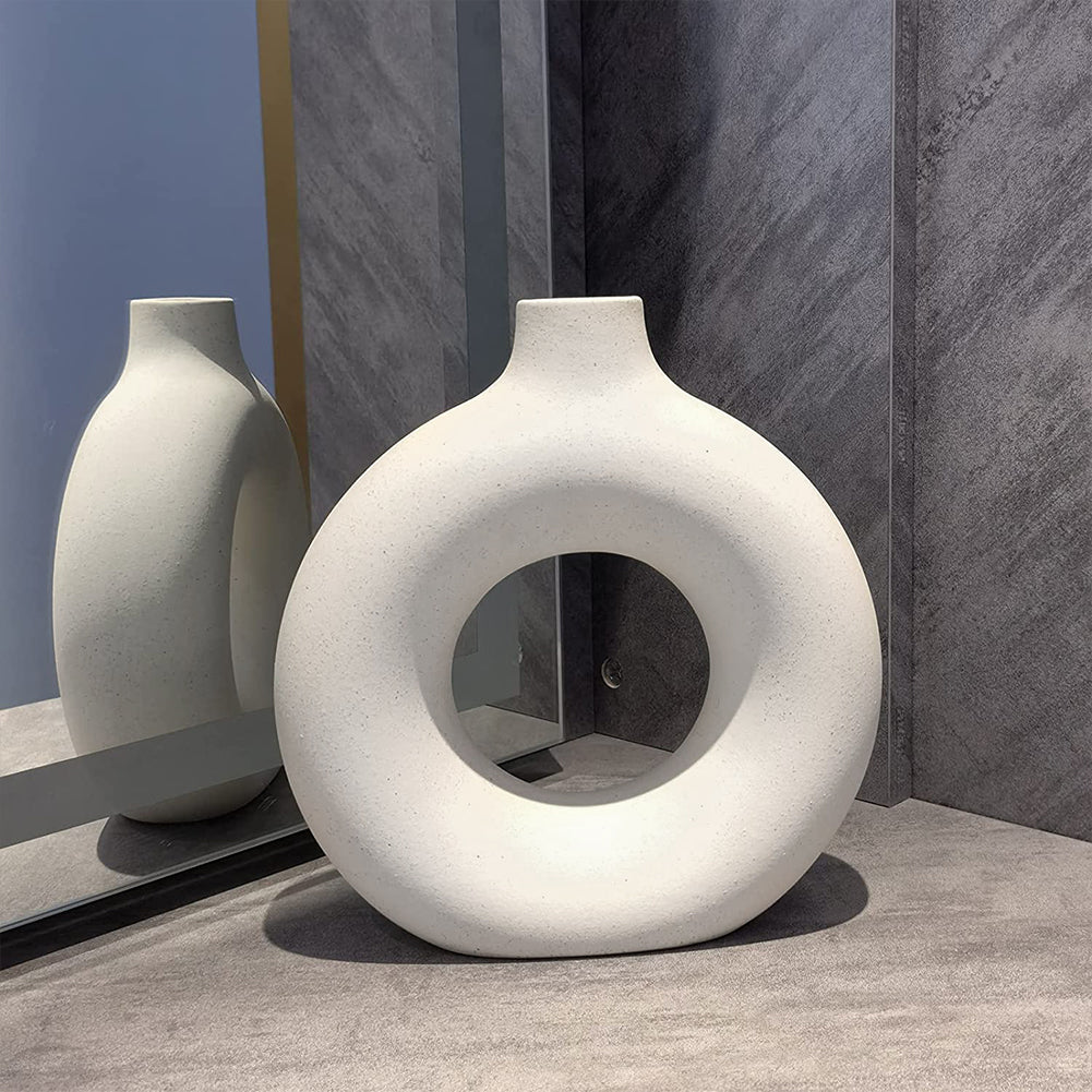 Nordic Style Ceramic Round Vase in White