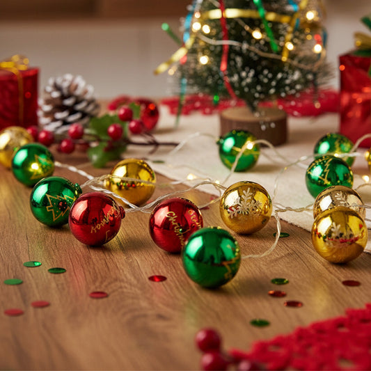 Multicoloured Christmas Ball Ornament String Lights Battery Powered