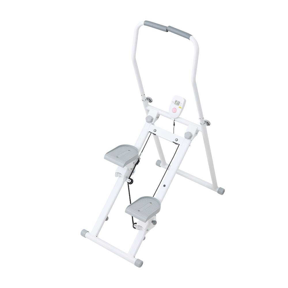 White‑Grey Step Climber Machine with Curved Grey Handrails