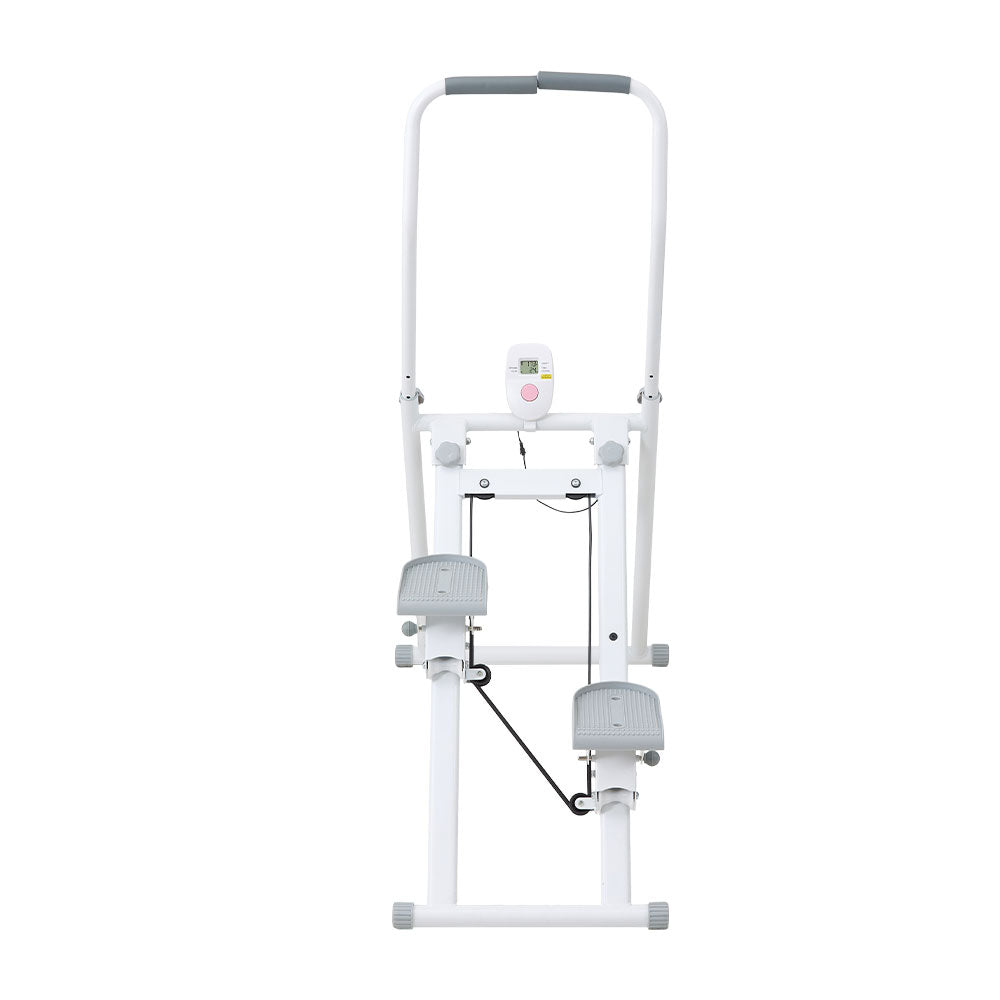 White‑Grey Step Climber Machine with Curved Grey Handrails