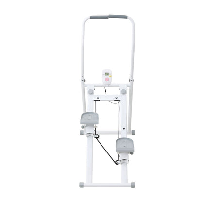 White‑Grey Step Climber Machine with Curved Grey Handrails