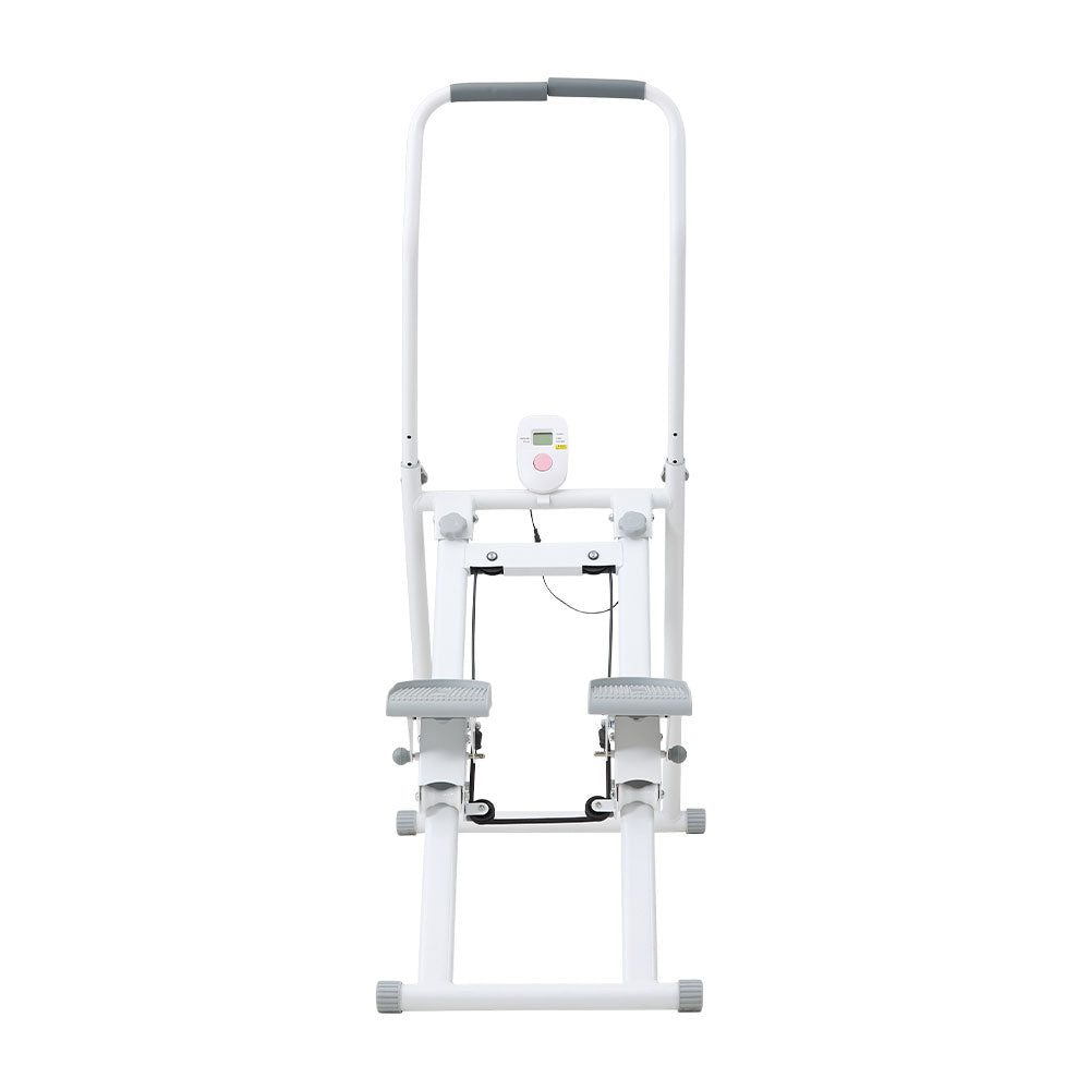 White‑Grey Step Climber Machine with Curved Grey Handrails