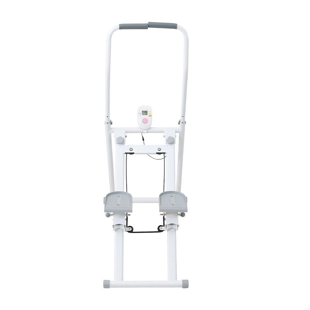 White‑Grey Step Climber Machine with Curved Grey Handrails