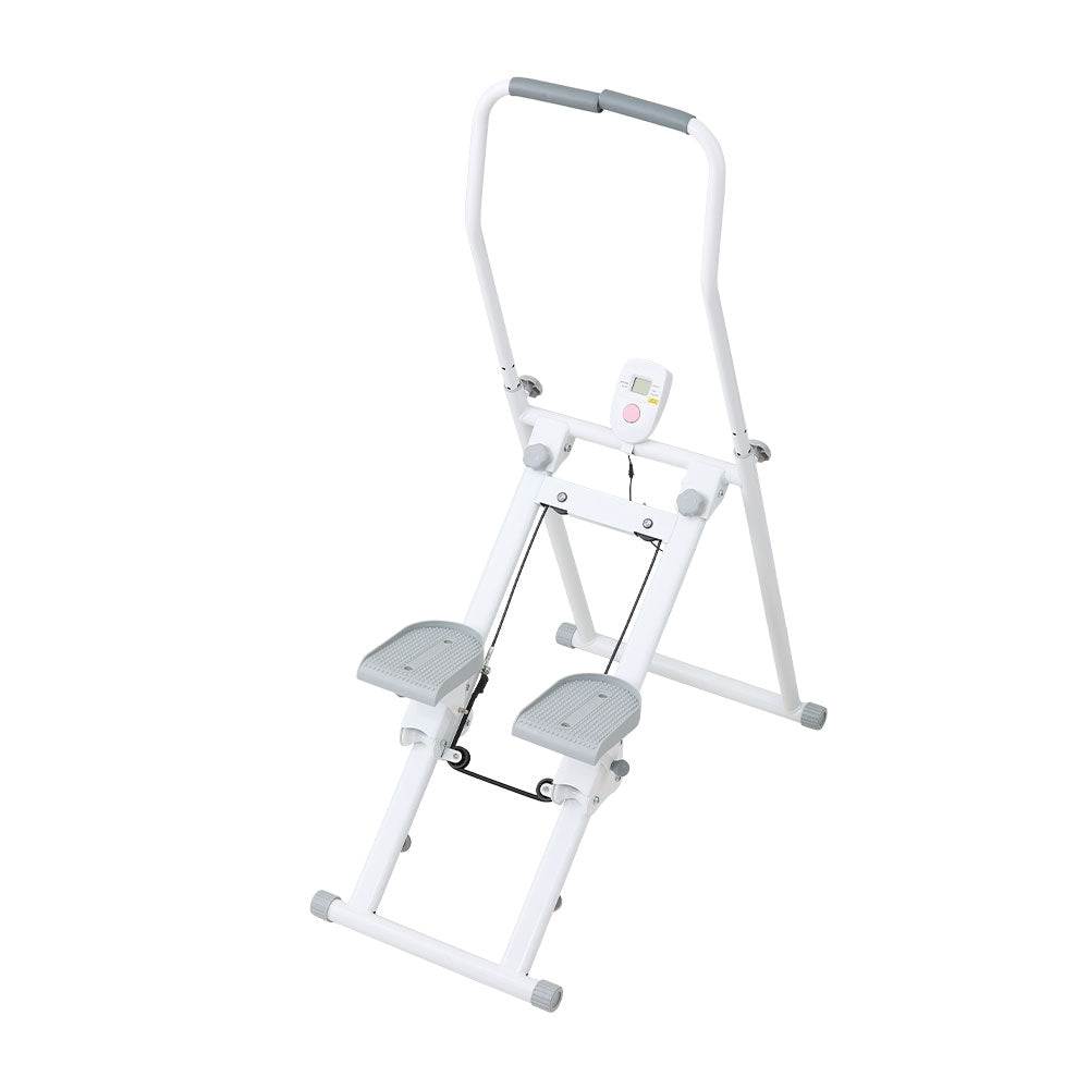 White‑Grey Step Climber Machine with Curved Grey Handrails